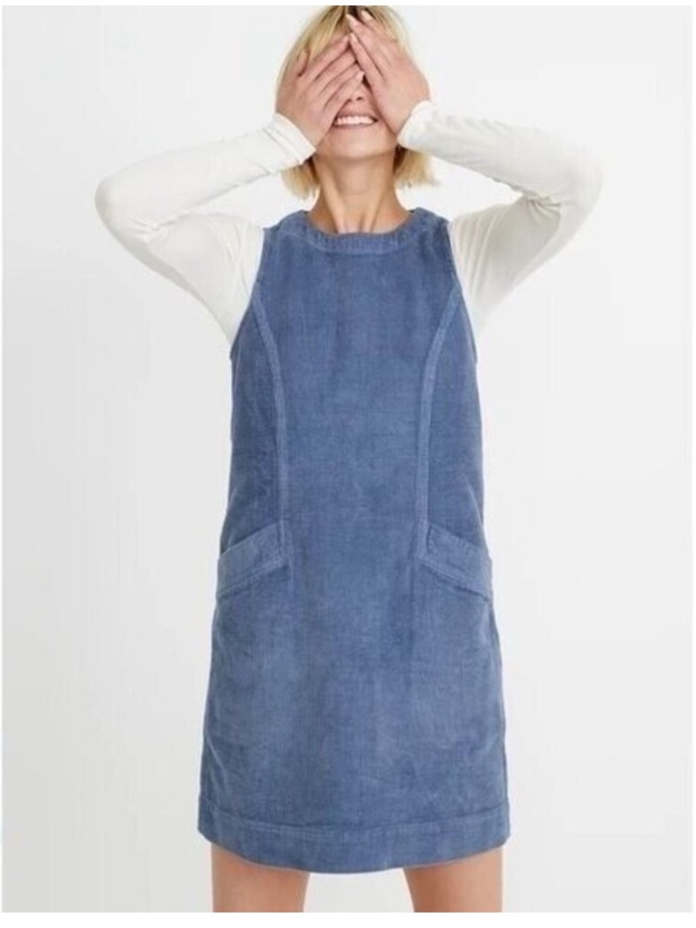 Marine Layer Florence Blue Corduroy Shift Dress Pockets Sz Medium